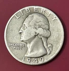 1949D Washington Quarter 90% Silver Low Mintage/with picture card of Washington