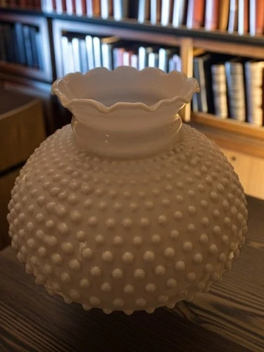 Vintage White Milk Glass Hobnail Lamp Shade With Crimped Ruffled Top