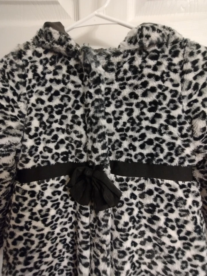 Faux Fur Leopard Print Coat Hooded Girl's Size 6 Toughskins — 第 2/4 张图片