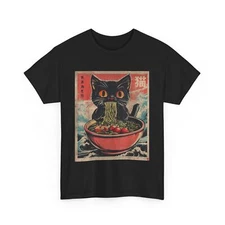 Cat Ramen Japanese Funny Graphic Tees Kawaii Cat Anime Gifts T-Shirt