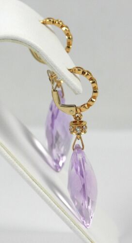 Pink Amethyst Diamond Earrings set in 18k Pink Gold with 0.46ct Diamonds - Picture 3 of 4