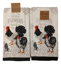 Set of 2 FARMER'S MARKET Chickens Terry Kitchen Towels by Kay Dee Designs