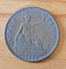 1930 King George V Half Penny 1/2d coin - Fair.