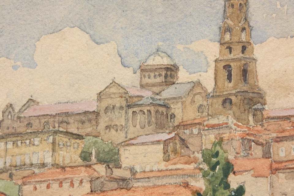 Léon Eugène Lambert (1865-1936) signiertes Aquarell Stadtansicht Le Puy-en-Velay - Bild 2 von 4
