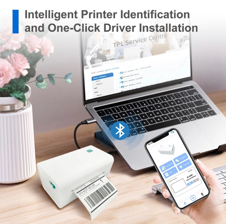 Direct Thermal Label Printer Bluetooth + USB | Shipping / Postage Labels 4" x 6" - Image 3 of 4