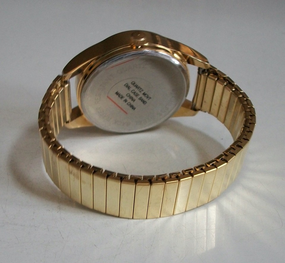 Men's Dressy Casual Stretch Band Gold Finish Brown Day & Date Dial