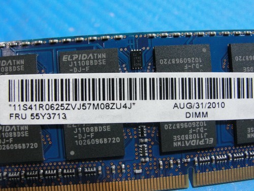 Lenovo T510 Laptop Elpida 2GB Memory PC3-8500S-7-10-F1 EBJ21UE8BDS0-AE-F - Picture 3 of 4