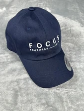 Focus Features Logo Hat Strap Back Cap Blue White Spell Out Adjustable Sizing
