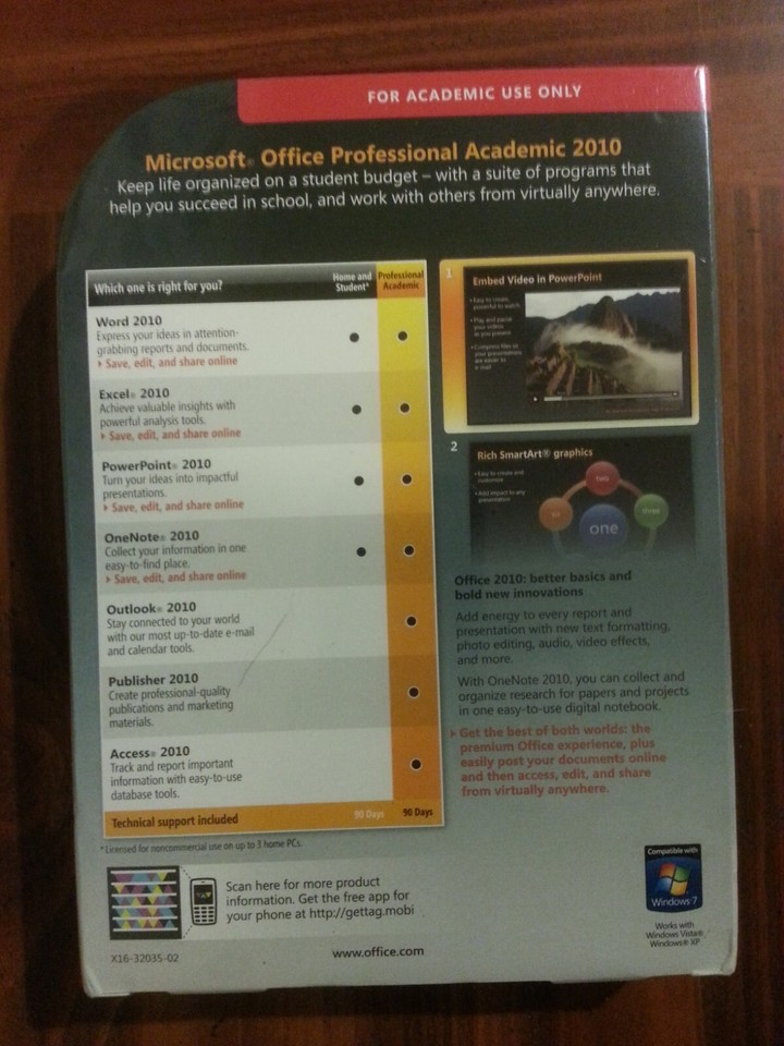 NEW SEALED Microsoft Office 2010 Professional ACADEMIC for 2 PCs Retail