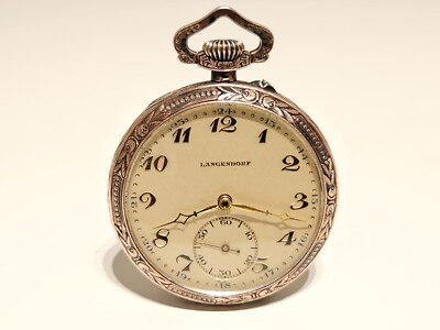 ANTIQUE EARLYLUXURY  SWISS TWO TONE SILVER 800 MEN'S POCKET WATCH ''LANGENDORF''