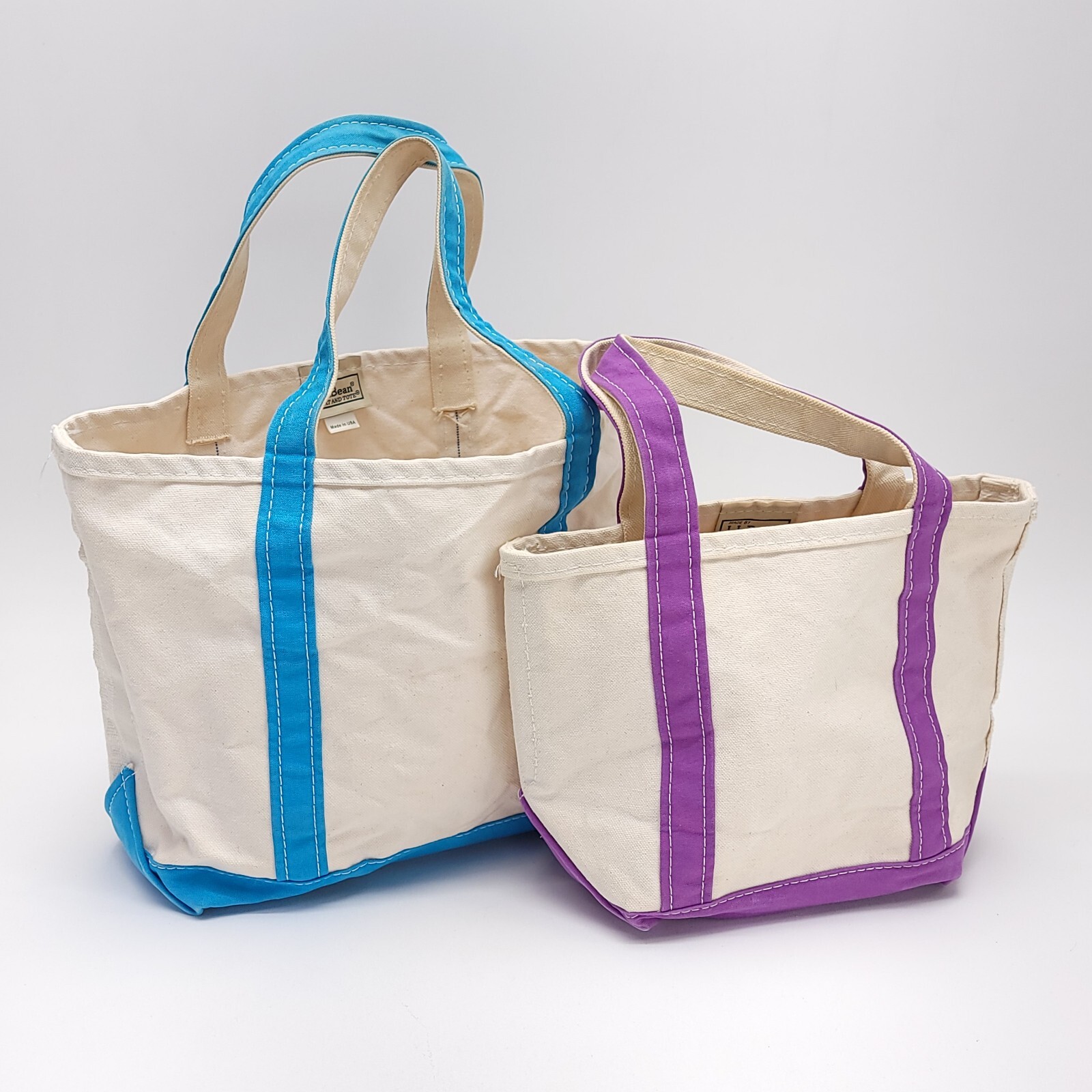 Vintage 90s Y2K LL Bean Boat and Tote Set in XL & L Purple and Light Blue Canvas Bags
