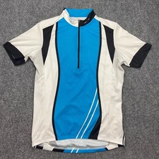 BTwin Cycling Jersey Mens Medium Blue White One Third Zip Back Pockets