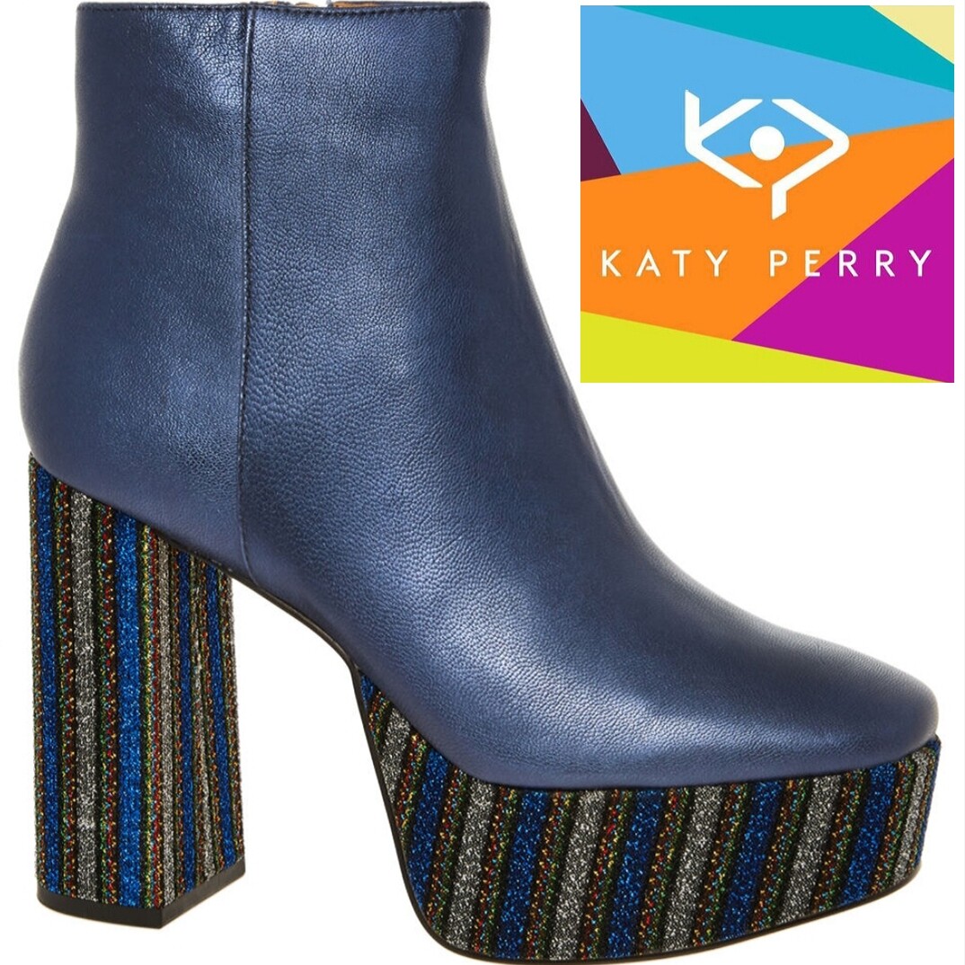 KATY PERRY Metallic Blue Leather Tall Shaft Platform Boots,Size UK and UK 