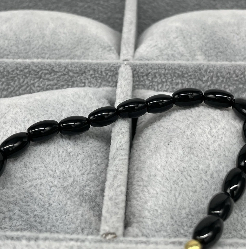 BRACCIALE FEMMINILE MADE IN ITALY PIETRE DI ONICE NERO LISCE OVALI ARGENTO 925 - Immagine 2 di 4