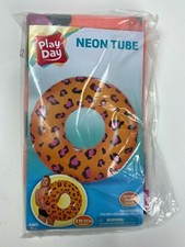 Play Day Neon Orange / Pink Animal Print Tube Pool Float Summer Fun 2ft 11" NEW