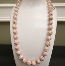 Betsey Johnson necklace pale pink fireballs w/ AB crystals goldtone spacer beads