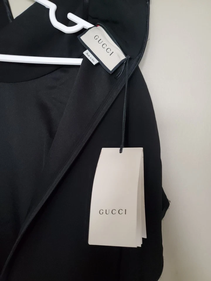 New Gucci Bordeaux Wool  Black Flannel Dress Size 42 - Image 2 of 4