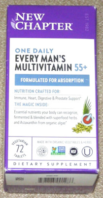 NEW CHAPTER EVERY MANS MULTIVITAMIN 55+ ONE DAILY 72 TABLETS EXP 02/2026