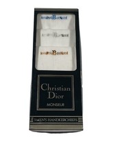 Vtg Christian Dior Monsieur 3 Mens Handkerchiefs Set New Open Box Embroidered B