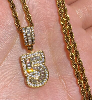 Lucky Number Pendant Necklace Men's Women's Icy Gold icy
