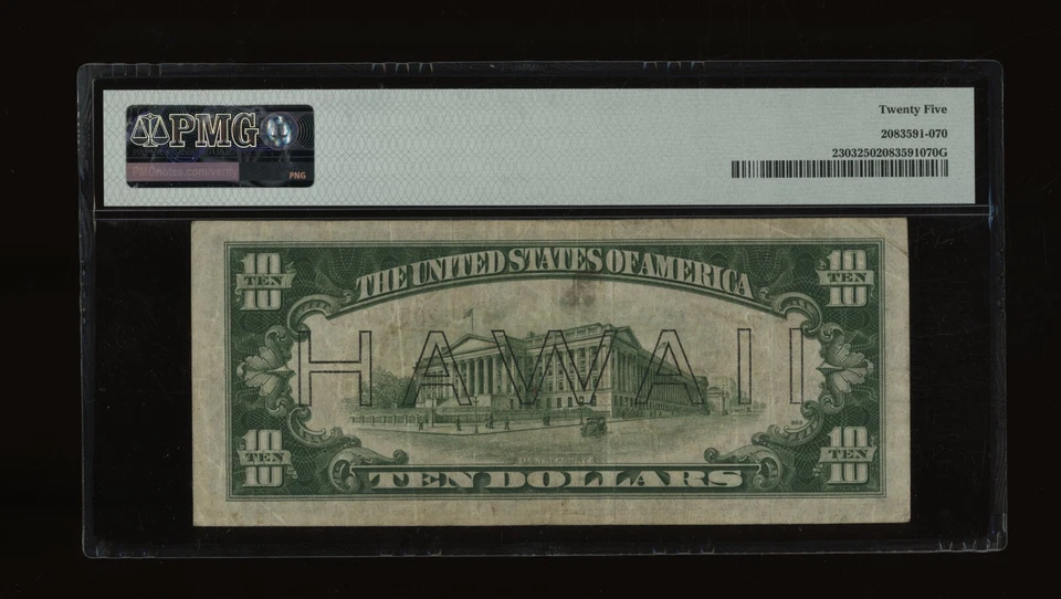 DBR 1934-A $10 FRN Hawaii LB Block Fr. 2303 PMG 25 Serial L12054781B - Image 2 of 2