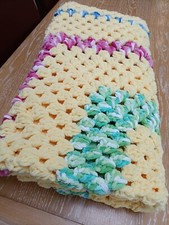 Hand Made Granny Square Crochet Blanket - Chunky Baby Soft Yarn - Multi Colour