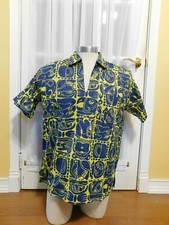 Colqatta Blue  Yellow Pullover Shirt Malibu Collar Size Medium 15 - 15 1/2