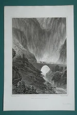 SWITZERLAND Devil's Bridge in Swiss Alps - 1820 Antique Print by Major Cockburn