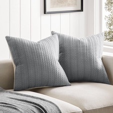 100 Cotton Waffle Textured Throw Pillow Covers Set of 2, 24X24 Inch Blue Ashes,