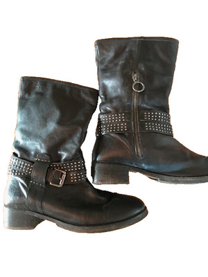 Lederstiefel + 38 US 5 + schwarz + Marc o Polo + Reissverschluss + flach