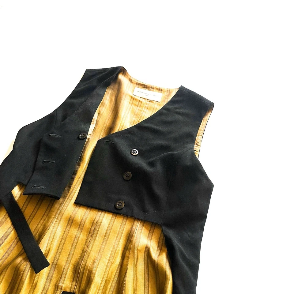 Barbara Bui Black Vest w Dovetails Gold Silk Striped Lining & Buckle Detail S - Image 3 of 4