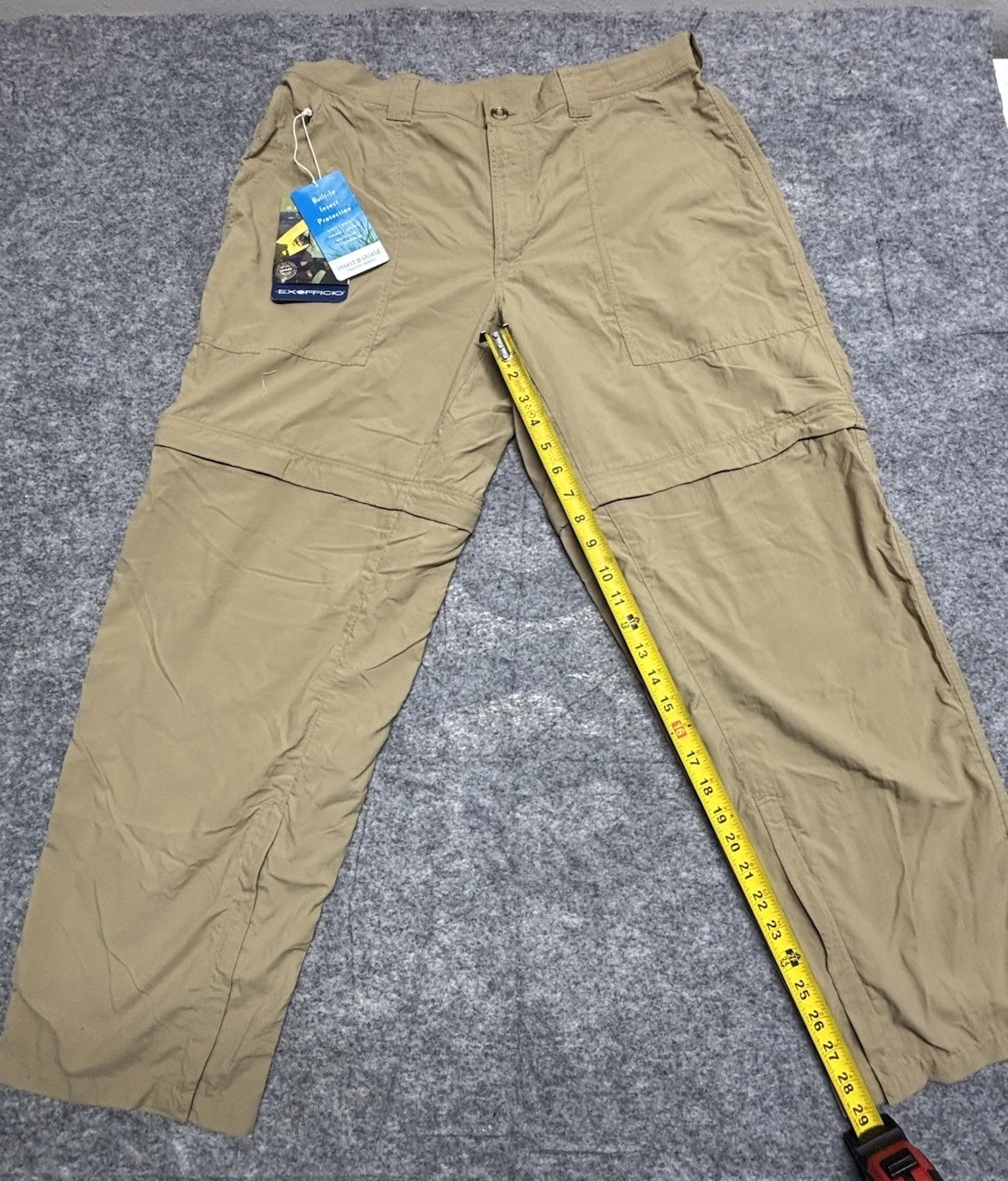 ExOfficio Insect Shield Convertible Hiking Pants Khaki Nylon 36-38 x 30 NWT