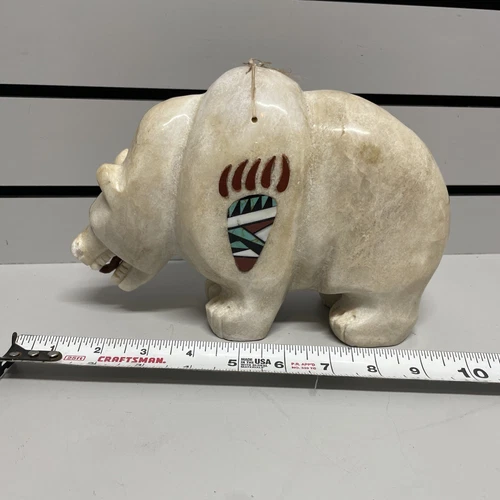 Native American Sculpture stone  Bear  Vintage  inlaid turquoise