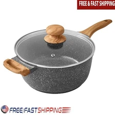 4Qt Cast Aluminum Sauce Pan Nonstick Dishwasher Safe Kitchen Essential Speckle