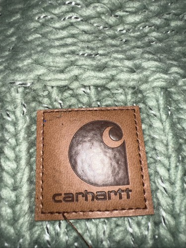 Women’s Carhartt Rib Knit Sherpa Lined Pom Pom Beanie Jade One Size - Picture 2 of 5