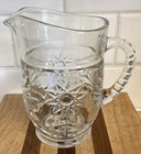 Vtg Anchor Hocking Pint Pitcher Clear Pressed Glass MCM Atomic Star Of David