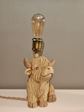 Hand Finished Highland Cow Table Lamp with vintage bulb holder and rope cable