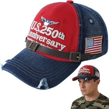 250th Anniversary USA Patriotic Baseball Cap - Vintage Denim & Red Fabric