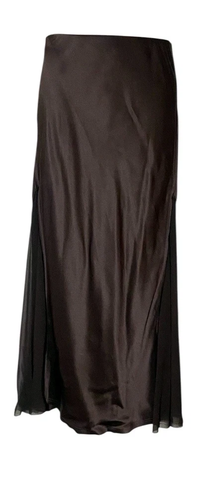 Maxi Falda Grunge Etérea 100 % Seda Go Talla S De Colección Años 90 Para Mujer Marrón Chocolate Foto 3 de 4