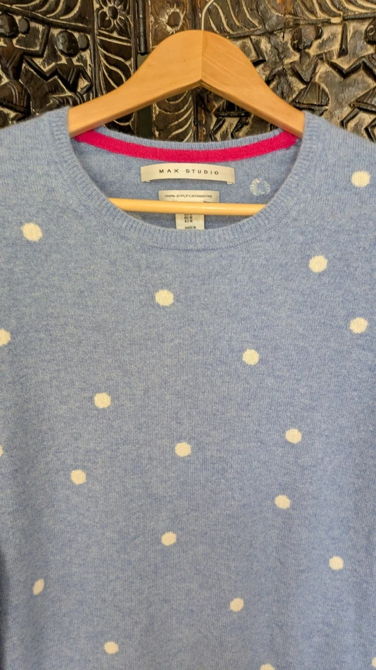 MAX Studio100 Kaschmir, Pulli, Damen, M, hellblau mit weißen Punkten, edel, fein - Bild 2 von 4