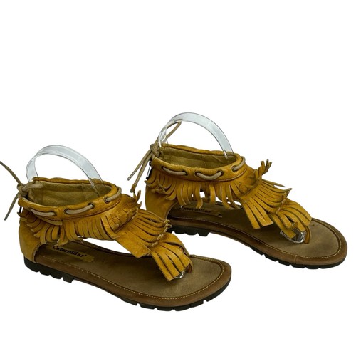 Caterpillar "Jazmyne" Boho Fringe 100% Leather Zip Back Thong Sandals Sz 6W - Picture 4 of 15