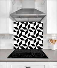 Black & White seamless geometric pattern heat resistant glass kitchen splashback