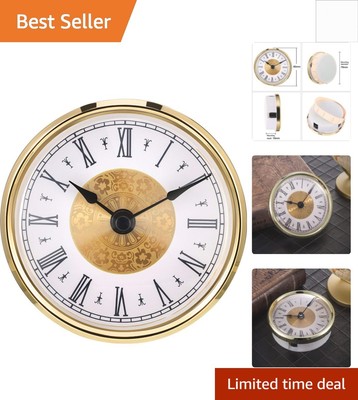 Round Battery-Powered Clock Insert: Stylish Gold Trim & Easy Read Roman Dial