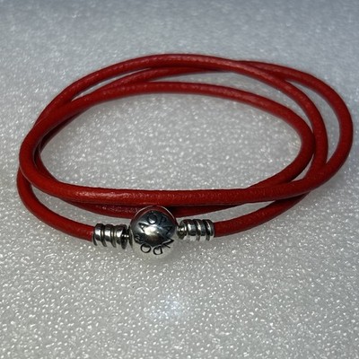 Original Pandora   Rotes Triple Leder Armband/Halskette - 57 cm lang T2
