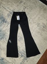 CIDER Women's Black High Rise Flared Lace Up Polyester Dress Pants