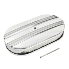 For SBC BBC 350 Ford 15" Oval Half Finned Polished Aluminum Air Cleaner Filter