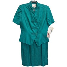 Adrianna Papell Rare VTG NWT Silk Teal 2 Piece Set Skirt Suit Set 10 Dead Stock