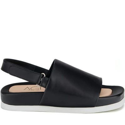 AGL Holly Damen Schwarze Keilabsatz Ledersandalen Peeptoe D677002PGK0521E295