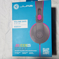 JLab JBuddies Studio2 On-Ear Foldable Kids Headphones Volume Limit Gray/Pink