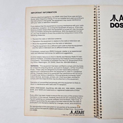 Atari DOS 2.5 1050 Disk Drive Owners Manual 1985 for Atari 800 Original Vintage - Picture 4 of 6